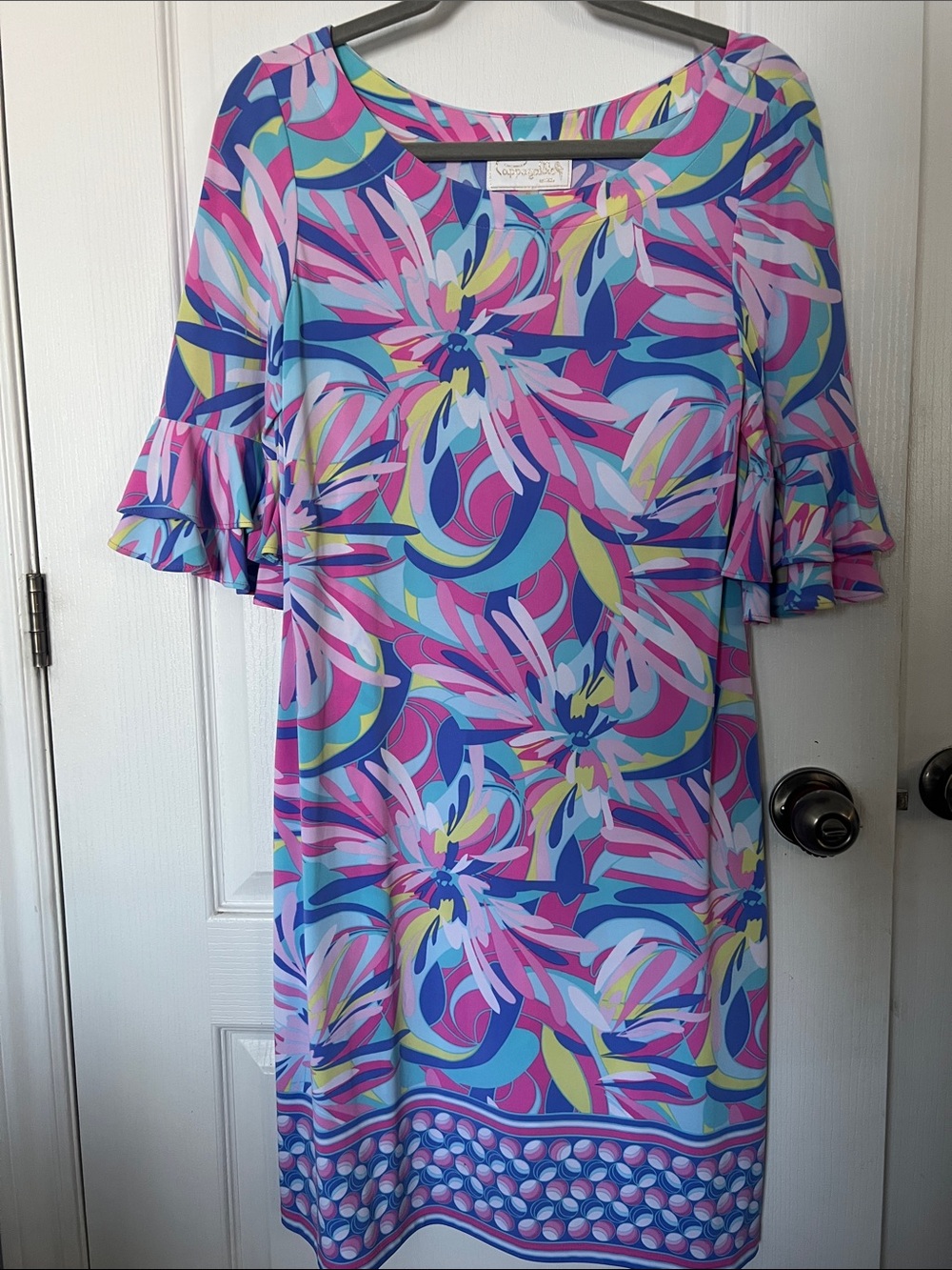 Pappagallo Blue, Pink & Yellow Abstract Floral Midi Dress